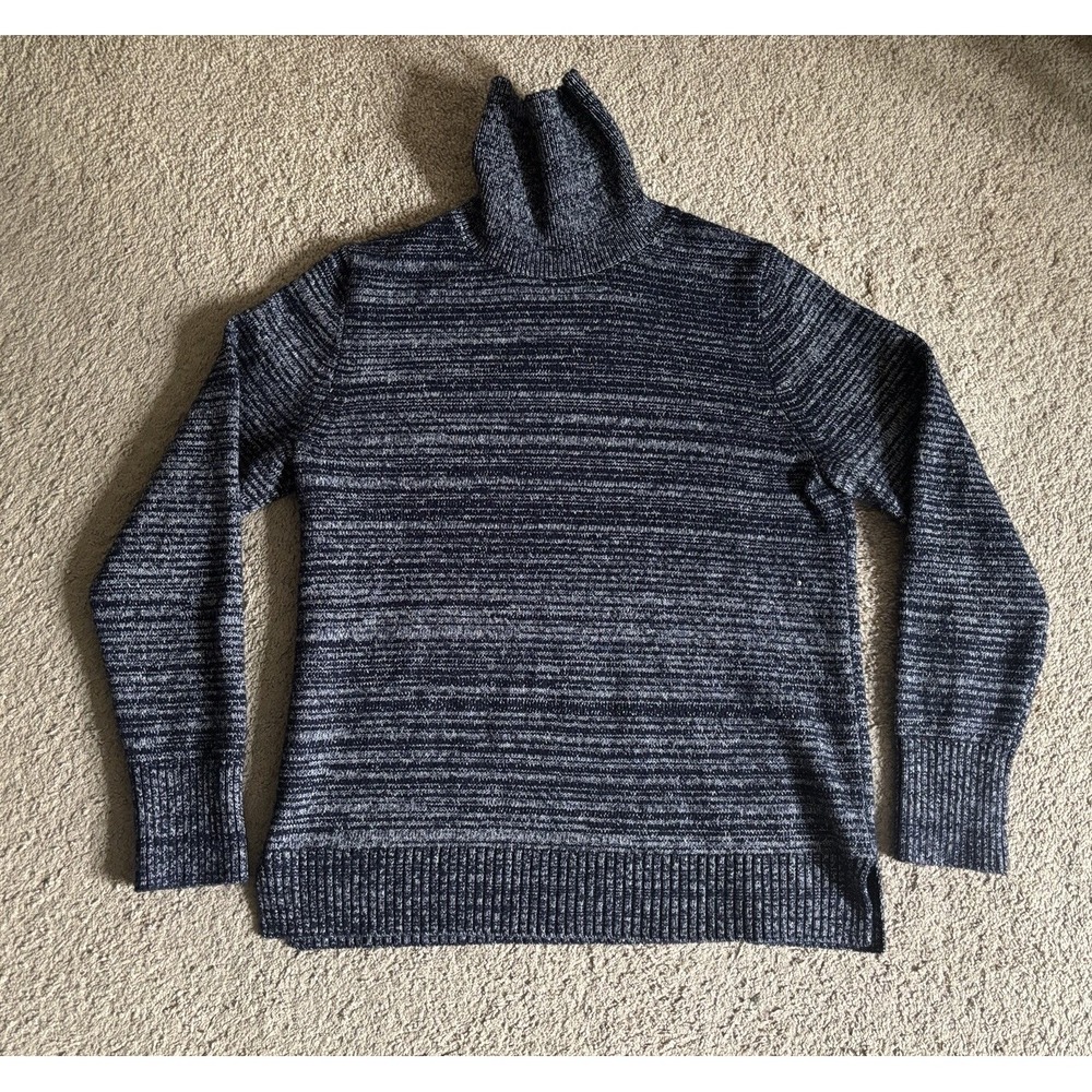 J Crew Mercantile Womens Large Fold Over Turtleneck Space Dyed Blue White Preppy